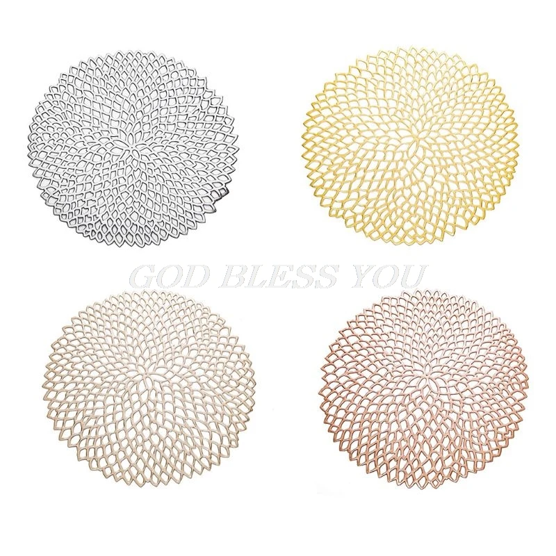 38cm Round Shape Dining Tableware Pad Hollow Out Flower Insulation Decorative Metallic Placemat PVC Coaster Pads Bowl Mats
38cm Round Shape Dining Tableware Pad Hollow Out Flower Insulation Decorative Metallic Placemat PVC Coaster Pads Bowl Mats