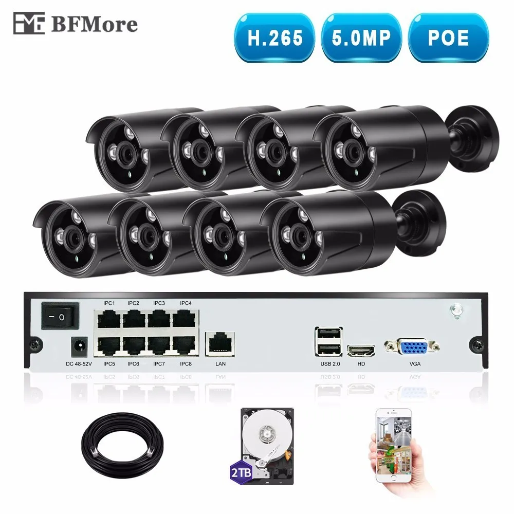 BFMore 8CH H.265/H.264 5.0MP POE UHD NVR Kit CCTV System IP Camera Outdoor Weatherproof Video Security Surveillance Set DIY P2P
BFMore 8CH H.265/H.264 5.0MP POE UHD NVR Kit CCTV System IP Camera Outdoor Weatherproof Video Security Surveillance Set DIY P2P