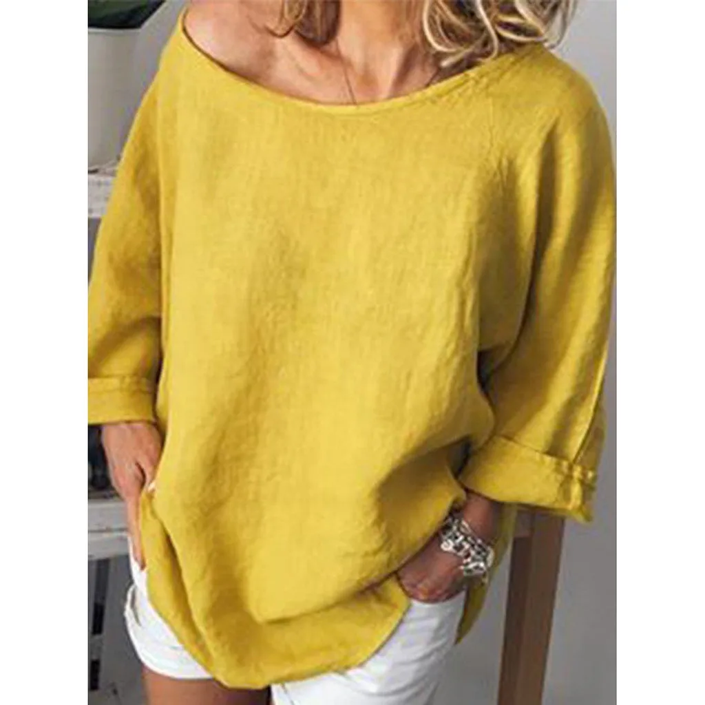 Female Casual O-Neck 3/4 Sleeve Solid Linen T-Shirt ladies hot Loose Pullover Top Women's cotton tops T-shirt ropa verano mujer
Female Casual O-Neck 3/4 Sleeve Solid Linen T-Shirt ladies hot Loose Pullover Top Women's cotton tops T-shirt ropa verano mujer
