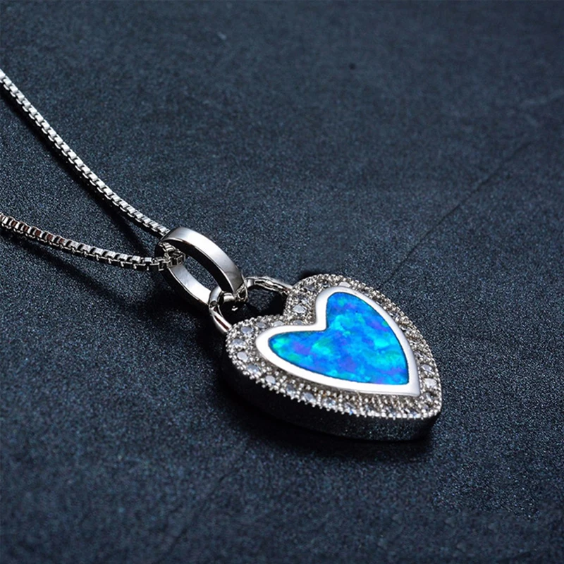 Fashion Blue Artificial Fire Opal Heart Pendant Necklace Crystal Silver Filled For Women Wedding Engagement Valentine's Day Gift
Fashion Blue Artificial Fire Opal Heart Pendant Necklace Crystal Silver Filled For Women Wedding Engagement Valentine's Day Gift