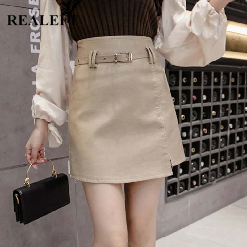 REALEFT 2019 New Arrival Autumn OL Elegant Sexy Mini Short Skirts High Waist Khaki PU Leather Wrap Skirts with Belt Office Lady
REALEFT 2019 New Arrival Autumn OL Elegant Sexy Mini Short Skirts High Waist Khaki PU Leather Wrap Skirts with Belt Office Lady