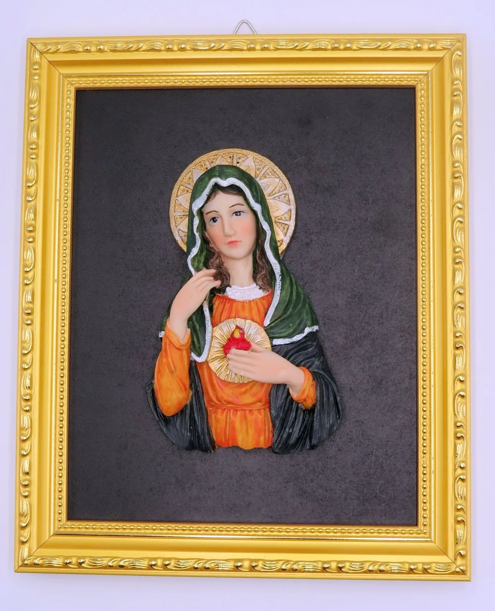 Wall Art Decoration Stone Resin Virgin Mary Statue Religious Figurine Gold leaf Frame Ready to Hang wood frame 8*10 inches
Wall Art Decoration Stone Resin Virgin Mary Statue Religious Figurine Gold leaf Frame Ready to Hang wood frame 8*10 inches