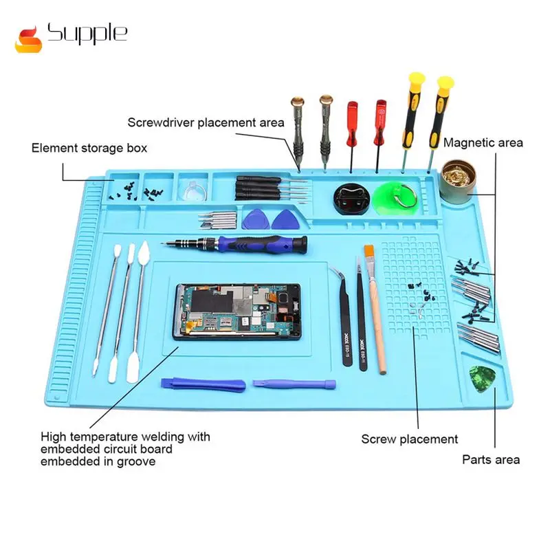 Magnetic Heat Insulation Silicone Repair Mat Large Silicone Repair pad for Phone Computer Repair Electronics Repair Disassembly
Magnetic Heat Insulation Silicone Repair Mat Large Silicone Repair pad for Phone Computer Repair Electronics Repair Disassembly