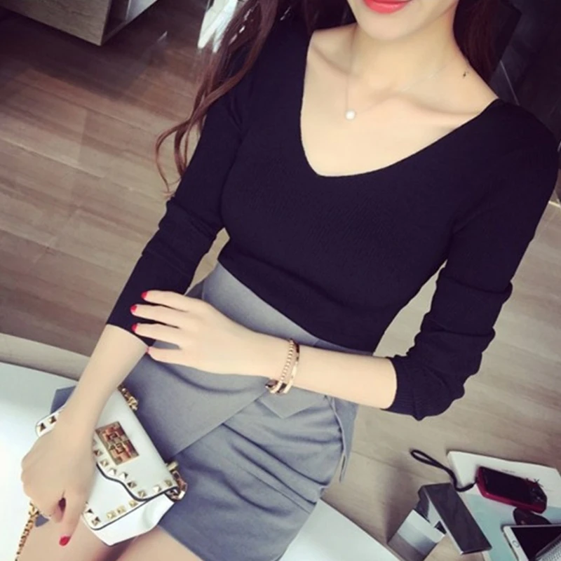 Women sweater high elastic Solid V-neck sweater women slim sexy tight Bottoming Knitted Pullovers
Women sweater high elastic Solid V-neck sweater women slim sexy tight Bottoming Knitted Pullovers