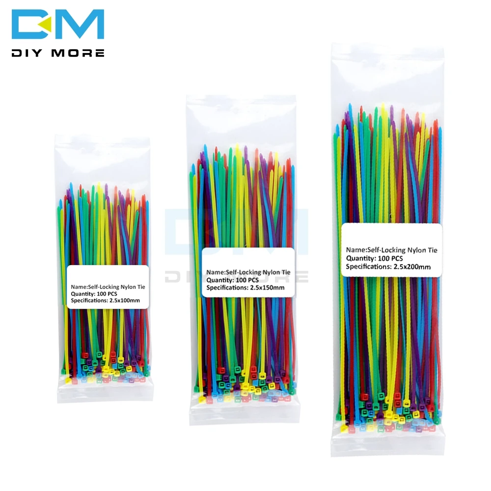 100pcs Multi Color Self-Locking Plastic Nylon Ties Wire Cable Zip Ties 2.5x100mm 2.5x150mm 2.5x200mm
100pcs Multi Color Self-Locking Plastic Nylon Ties Wire Cable Zip Ties 2.5x100mm 2.5x150mm 2.5x200mm