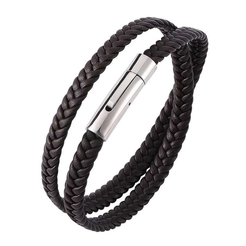 Fashion Brown Leather Bracelet Men Stainless Steel Clasp Multilayer Braid Leather Rope Chain Male Wrist Band Vintage Gift PW741
Fashion Brown Leather Bracelet Men Stainless Steel Clasp Multilayer Braid Leather Rope Chain Male Wrist Band Vintage Gift PW741