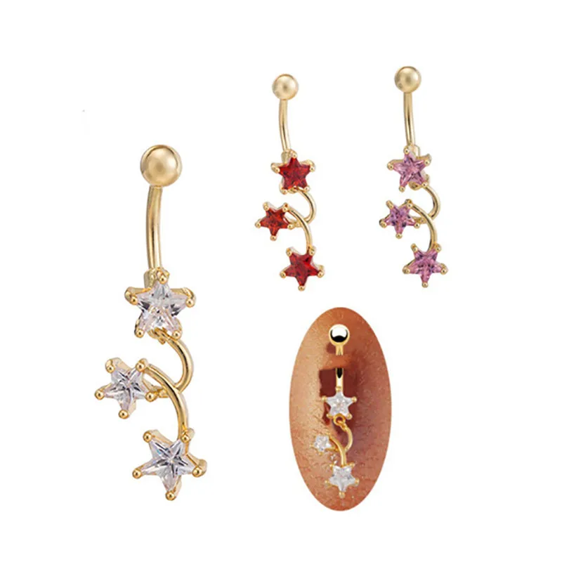 Three Cute Five-Pointed Stars CZ Women Navel Piercings Jewelry Gold Dangle Reverse Drop Body Piercing Belly Button Ring
Three Cute Five-Pointed Stars CZ Women Navel Piercings Jewelry Gold Dangle Reverse Drop Body Piercing Belly Button Ring