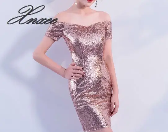 Rose gold sequined dress short paragraph 2019 summer new Slim off the shoulder fashion party dress
Rose gold sequined dress short paragraph 2019 summer new Slim off the shoulder fashion party dress