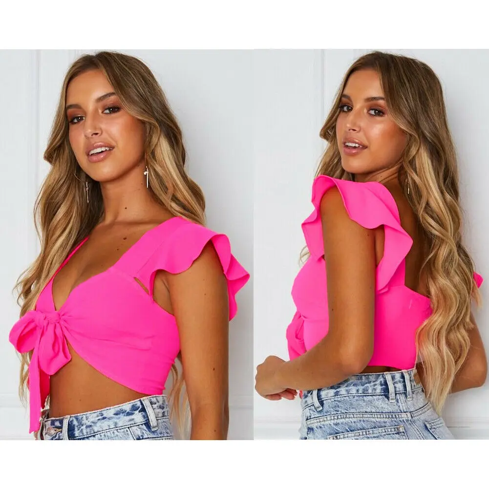 Women Summer Deep V Neck Bandage Sleeveless Button Tank Vest Slim Casual Short Crop Tops Shirt Green Pink
Women Summer Deep V Neck Bandage Sleeveless Button Tank Vest Slim Casual Short Crop Tops Shirt Green Pink