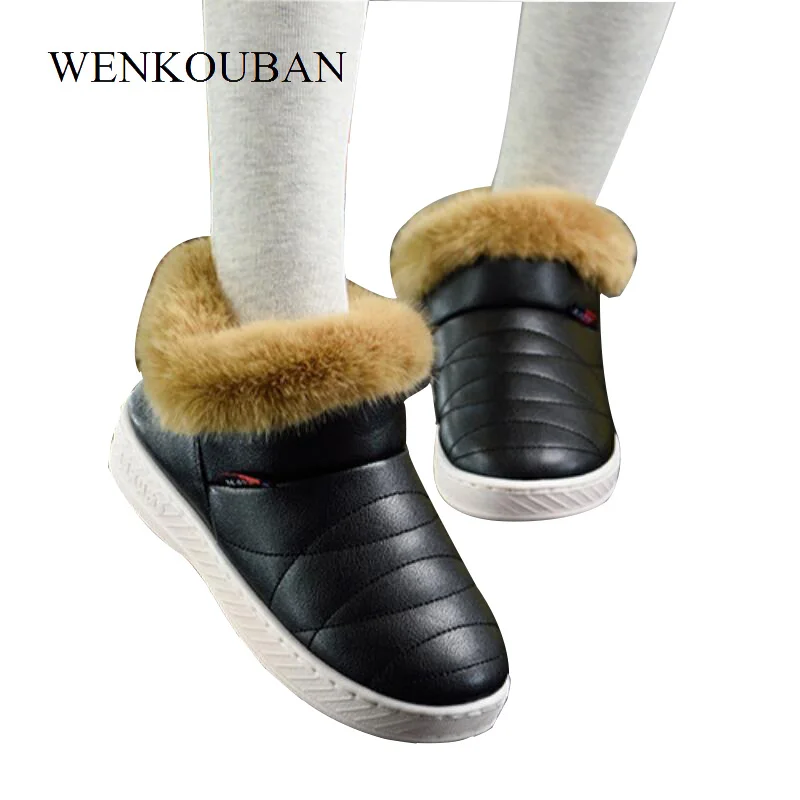 Women Cotton Boots Waterproof Winter Warm Fur Ankle Boots Couple Shoes Thick Soled Warm Shoes Woman Flats Botas Mujer Zapatos
