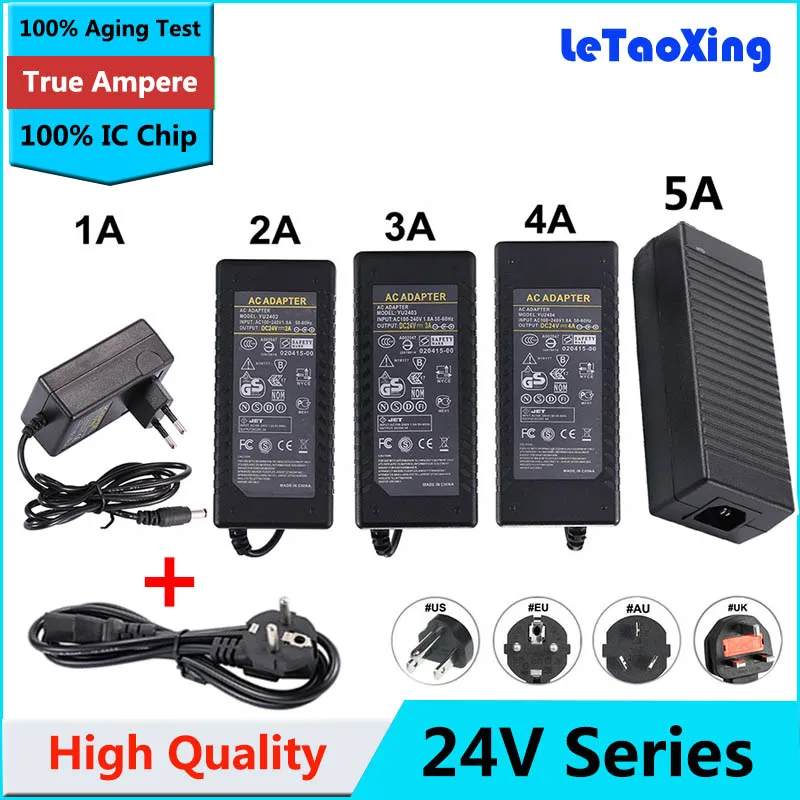 AC DC Power Adapter 24V 1A 2A 3A 4A 5A Charger Transformer 24W 48W 72W 96W 120W For LED Strip Light CCTV Camera wtih Cable Cords
AC DC Power Adapter 24V 1A 2A 3A 4A 5A Charger Transformer 24W 48W 72W 96W 120W For LED Strip Light CCTV Camera wtih Cable Cords