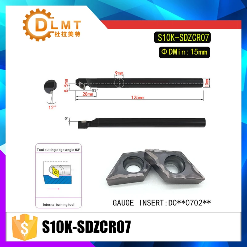 S10K-SDZCR07 93 Degrees Internal Turning Tool Holder For DCMT070204 DCMT070208 Insert Internal Boring Bar Lathe Machine
S10K-SDZCR07 93 Degrees Internal Turning Tool Holder For DCMT070204 DCMT070208 Insert Internal Boring Bar Lathe Machine