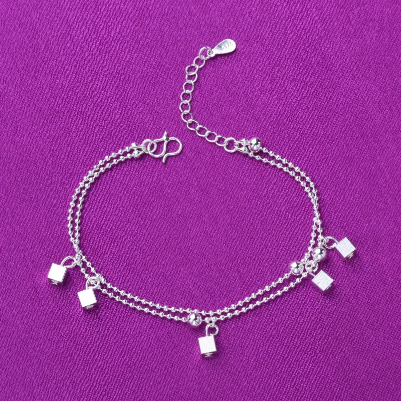 925 Sterling Silver Double Layer Chian Anklet Square Charm Bracelets &Bangle For Women Jewelry Accessories Bijoux Gifts A175
925 Sterling Silver Double Layer Chian Anklet Square Charm Bracelets &Bangle For Women Jewelry Accessories Bijoux Gifts A175