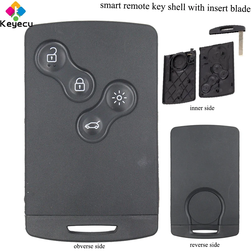 KEYECU Pair Smart Remote Key Card Shell Case - 4 Buttons & Insert Uncut Blade - FOB for Renault Koleos Clio Megane Scenic Laguna
KEYECU Pair Smart Remote Key Card Shell Case - 4 Buttons & Insert Uncut Blade - FOB for Renault Koleos Clio Megane Scenic Laguna