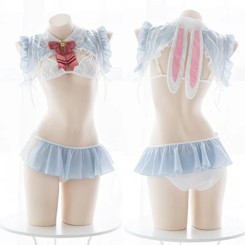 Kawaii Blue&White Japanese Cute Underwear Sexy Lingerie Costumes Bikini Bra and Underwear with Rabbit Ear Maid Bunny Uniform
Kawaii Blue&White Japanese Cute Underwear Sexy Lingerie Costumes Bikini Bra and Underwear with Rabbit Ear Maid Bunny Uniform