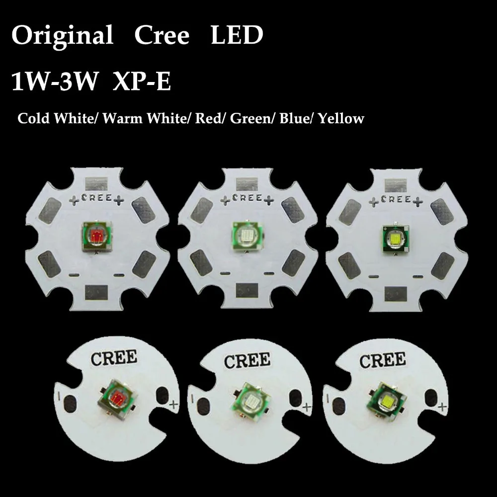 

Original Cree XLamp XPE XP-E 1W-3W Red Green Blue Royal Blue Yellow Cool White Warm White LED light With 20mm/16mm base