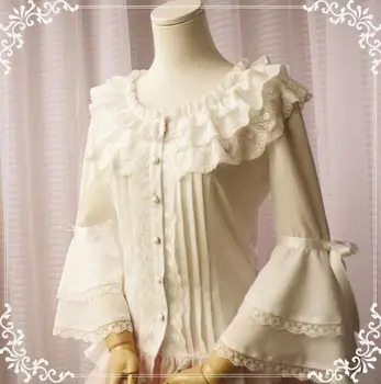 New Lolita White Flare Long Sleeve Ruffled Chiffon Slim Fitting Sweet Blouse for Lady
New Lolita White Flare Long Sleeve Ruffled Chiffon Slim Fitting Sweet Blouse for Lady