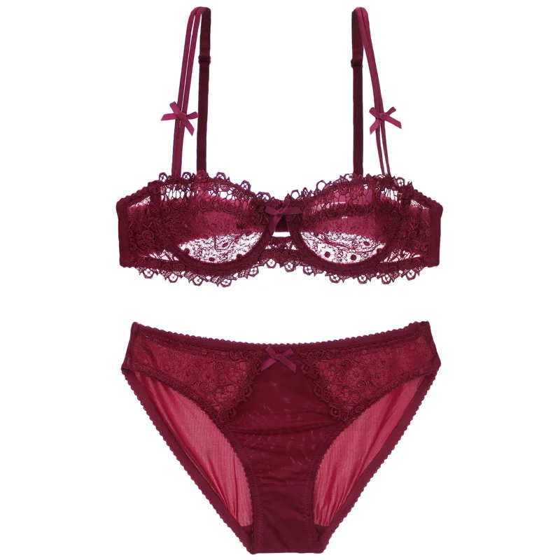 JIGERJOGER Wine red navy black bow knot Plus size bra thin transparent Bow Underwire Non Padded Lace Bra and Briefs Knicker Set
JIGERJOGER Wine red navy black bow knot Plus size bra thin transparent Bow Underwire Non Padded Lace Bra and Briefs Knicker Set