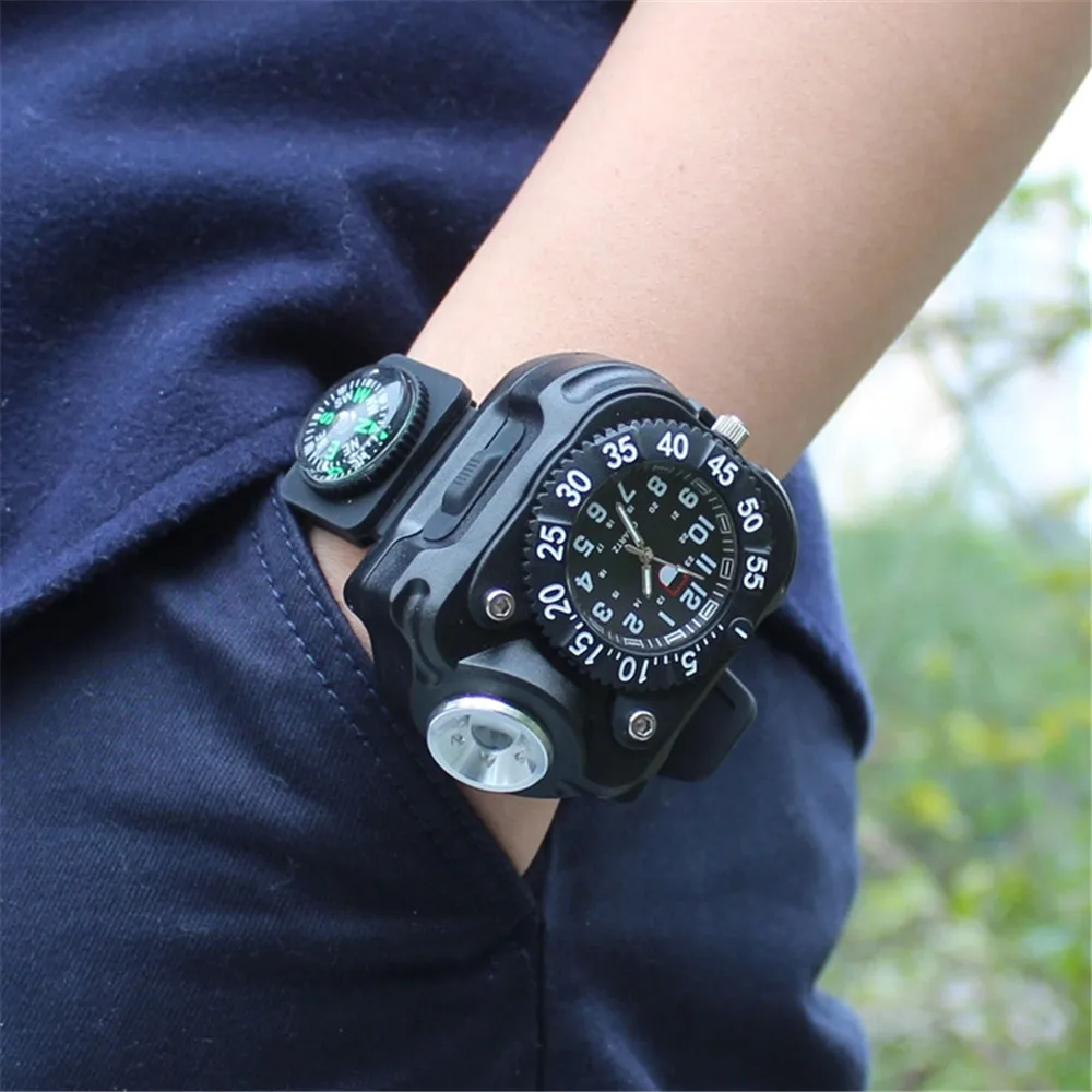 Outdoors Multi-function Wrist Compass Wrist Light With Watch Rechargeable Variable Output LED Light Outdoor Safety Self-help
Outdoors Multi-function Wrist Compass Wrist Light With Watch Rechargeable Variable Output LED Light Outdoor Safety Self-help