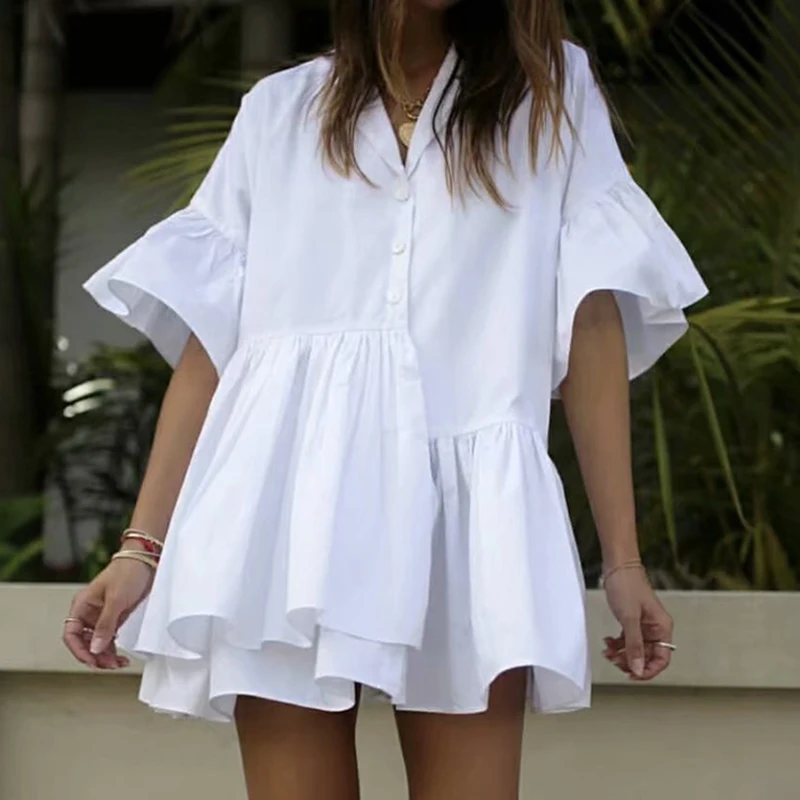 lessverge White cotton beach dress shirt Flare sleeve loose women summer dress Chemise blanche robe casual short dress vestidos
lessverge White cotton beach dress shirt Flare sleeve loose women summer dress Chemise blanche robe casual short dress vestidos