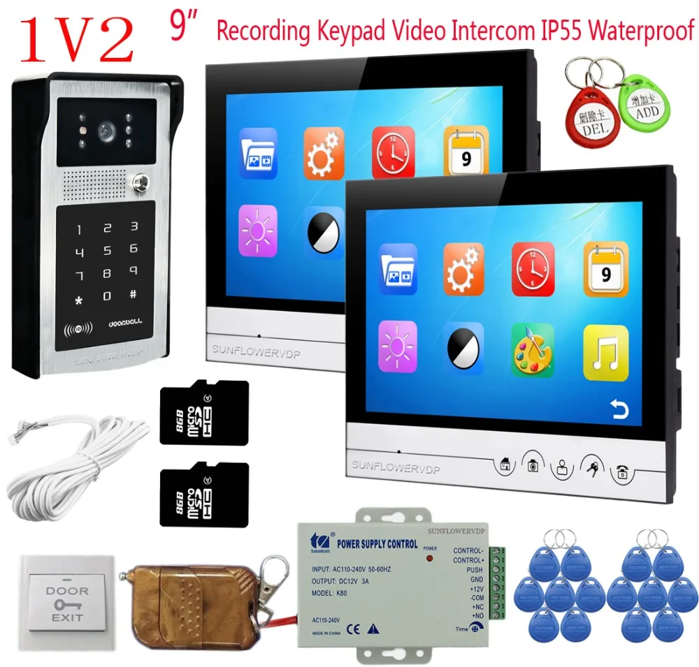 Video Recording 9" Color Monitor 2 Unit Door Phone Intercom With Rfid Keyboard Camera Doorphone+Remote Control Doorbell Intercom
Video Recording 9" Color Monitor 2 Unit Door Phone Intercom With Rfid Keyboard Camera Doorphone+Remote Control Doorbell Intercom