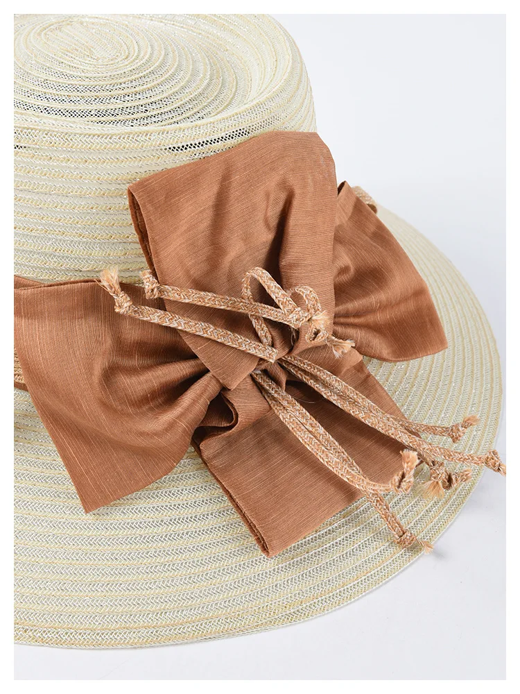 Waliicorners summer straw hats elegant bow sun hats light weight breathable polyester summer hats large brim beach hat 16