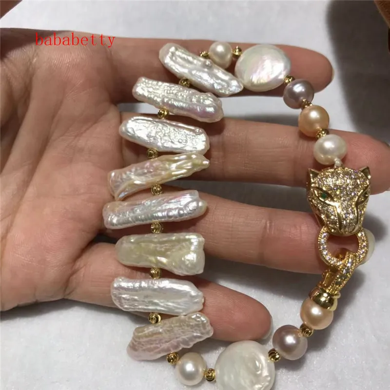 New natural freshwater irregular Alien pearl multicolor Bracelet inlay Leopard head clasp 8inches 001
New natural freshwater irregular Alien pearl multicolor Bracelet inlay Leopard head clasp 8inches 001