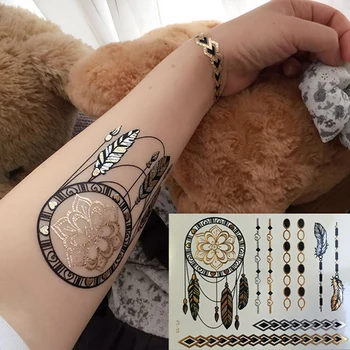 2017 New Arrival 1 Sheet Gold Silver Black Temporary Metallic Tattoo Jewel Inspired Fashion Sexy Luxury Chain Wing Flower Heart
2017 New Arrival 1 Sheet Gold Silver Black Temporary Metallic Tattoo Jewel Inspired Fashion Sexy Luxury Chain Wing Flower Heart
