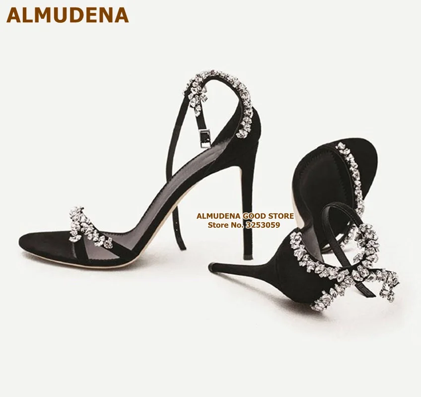 ALMUDENA Bling Bling Crystal High Heel Sandals Black Suede Silver Sparkly Rhinestone Wedding Shoes Buckle Strap Thin Heel Pumps
ALMUDENA Bling Bling Crystal High Heel Sandals Black Suede Silver Sparkly Rhinestone Wedding Shoes Buckle Strap Thin Heel Pumps