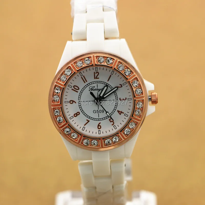 Gerryda ceramic fashion lady watch,resin belt and case,gold plate case with crystal deco,quartz movement,G509
Gerryda ceramic fashion lady watch,resin belt and case,gold plate case with crystal deco,quartz movement,G509