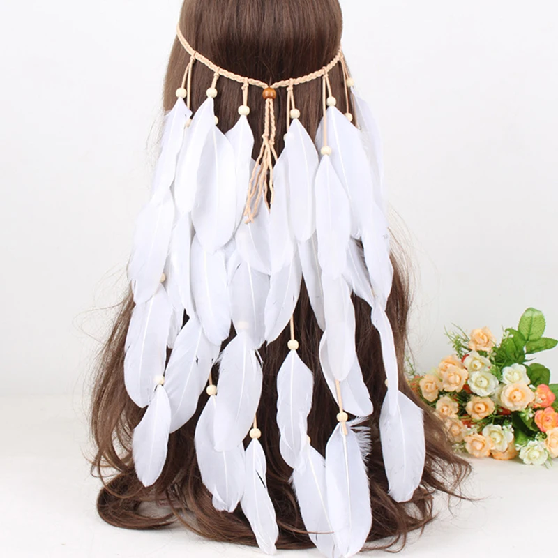 Фото Новейшая винтажная резинка для волос из перьев женский головной убор в Корейском