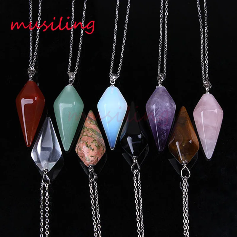 Natural 7 Kind Hexagon Pyramid Reiki Pendulum Pendant Necklace Include Chain Charms Healing Chakra Amulet Fashion Jewelry 10pcs
Natural 7 Kind Hexagon Pyramid Reiki Pendulum Pendant Necklace Include Chain Charms Healing Chakra Amulet Fashion Jewelry 10pcs