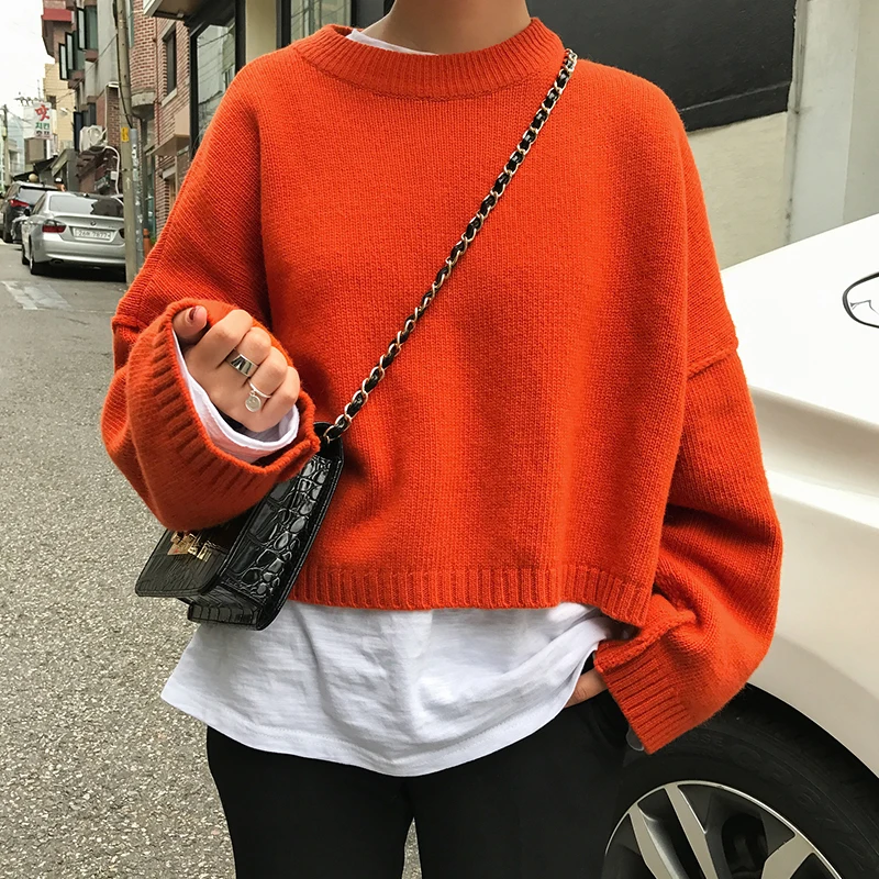 Autumn Loose Short Sweaters for Women Knitwear Pullover Lady's Casual Round Neck Wide Sleeve Split Knit Jumper Cropped Sweater
Autumn Loose Short Sweaters for Women Knitwear Pullover Lady's Casual Round Neck Wide Sleeve Split Knit Jumper Cropped Sweater