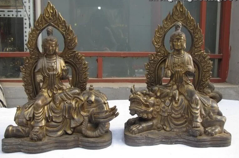 15"Tibet Old Bronze gild Manjusri Samantabhadra Elephant Lion kwan yin Buddha Statue Statue
15"Tibet Old Bronze gild Manjusri Samantabhadra Elephant Lion kwan yin Buddha Statue Statue
