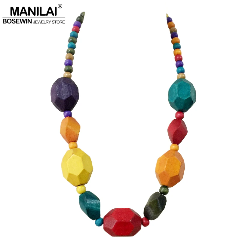 Фото Женское Ожерелье с кулоном MANILAI длинное ожерелье из цветного дерева в богемном