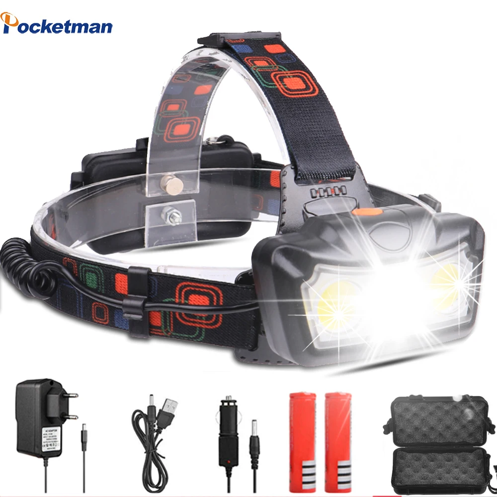 

T6+2*COB 30000LM LED Headlamp LED Headlight Head Lamp Flashlight Torch Lanterna head light Use 2*18650 battery for Camping