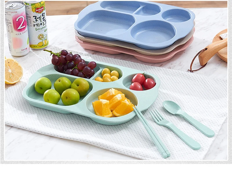 Creative Wheat Straw Children's Plate Organizer And Tableware Home Kitchen Out Picnic Portable Food Storage Green Tableware Creative Wheat Straw Children's Plate Organizer And Tableware Home Kitchen Out Picnic Portable Food Storage Green Tableware