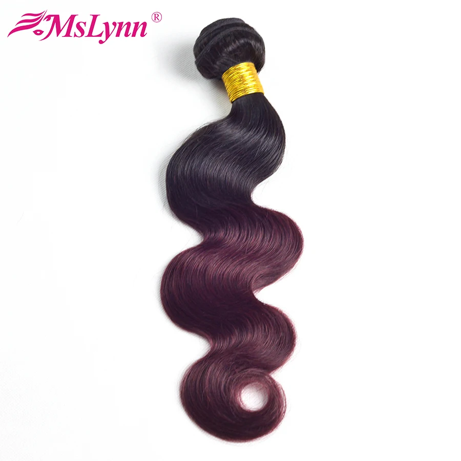 altMslynn Hair Peruvian Body Wave Ombre Hair 3 Bundles Deal 1b/Burgundy Two Tone 100% Human Hair Weave Bundles Non Remy Hair 1b 99j