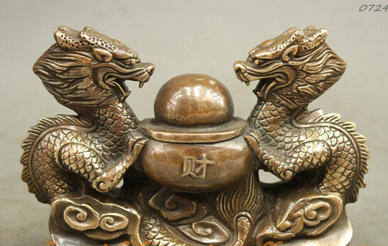 007121 FengShui Chinese Bronze Wealth Dragon Ball Year Zodiac 2 Dragons Copper Statue
007121 FengShui Chinese Bronze Wealth Dragon Ball Year Zodiac 2 Dragons Copper Statue