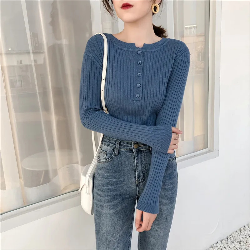 Chic O-neck Single Breasted Skinny Women Sweater Casual Candy Color Skinny Knitted Pullovers 2018 Autumn Winter Knitting Jumper
Chic O-neck Single Breasted Skinny Women Sweater Casual Candy Color Skinny Knitted Pullovers 2018 Autumn Winter Knitting Jumper