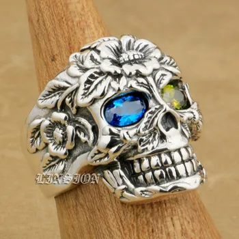 LINSION 925 Sterling Silver Flower Skull Blue + Green CZ Eyes Mens Boys Biker Rock Punk Ring 9W405 US Size 8~15
LINSION 925 Sterling Silver Flower Skull Blue + Green CZ Eyes Mens Boys Biker Rock Punk Ring 9W405 US Size 8~15
