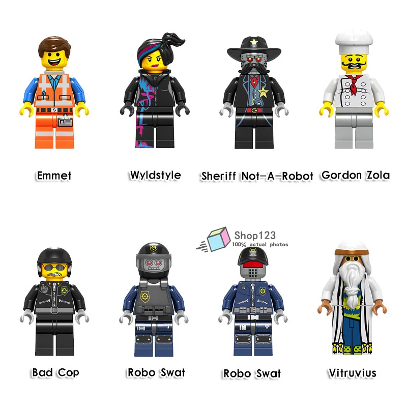 8PCS/LOT Legoing movie 2 Ninjagoes Figures Robo Swat Emmit Wyldstyle Vitruvius Building Blocks Legoing Ninjagoes Sets Toys Gift
8PCS/LOT Legoing movie 2 Ninjagoes Figures Robo Swat Emmit Wyldstyle Vitruvius Building Blocks Legoing Ninjagoes Sets Toys Gift