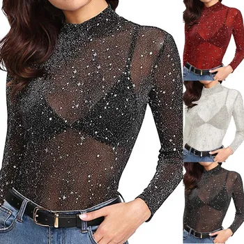Blouses 2019 Ladies Tops Women Sequin See-Through Long Sleeve Glitter Top Mesh Sheer Shirt Blouse Blusa Feminina Blusas 2019
Blouses 2019 Ladies Tops Women Sequin See-Through Long Sleeve Glitter Top Mesh Sheer Shirt Blouse Blusa Feminina Blusas 2019