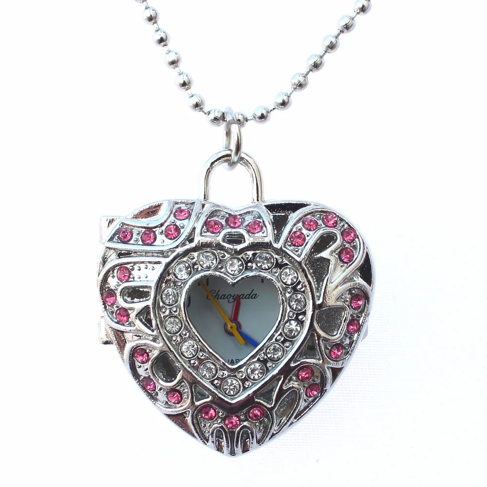 Fashion Pink Hollow Quartz Heart Shaped Pocket Watch Necklace Pendant Chain Clock Women Gift High Quality Blue Watches | Наручные часы