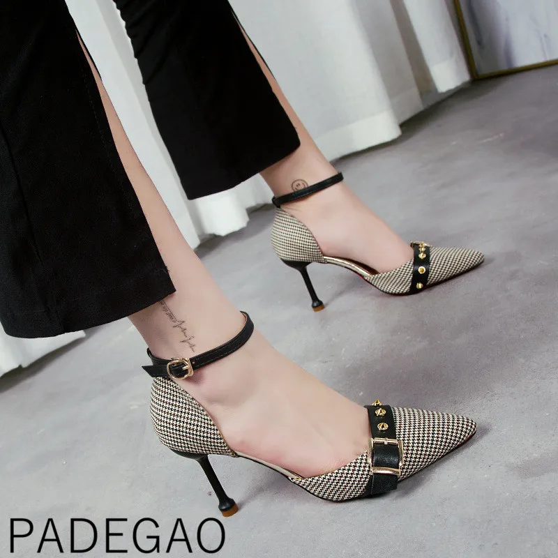 Korean Style Summer New Arrival High Heels Shoes Plaid Rivet Buckles Pointed Toe Womens Shoes
Korean Style Summer New Arrival High Heels Shoes Plaid Rivet Buckles Pointed Toe Womens Shoes