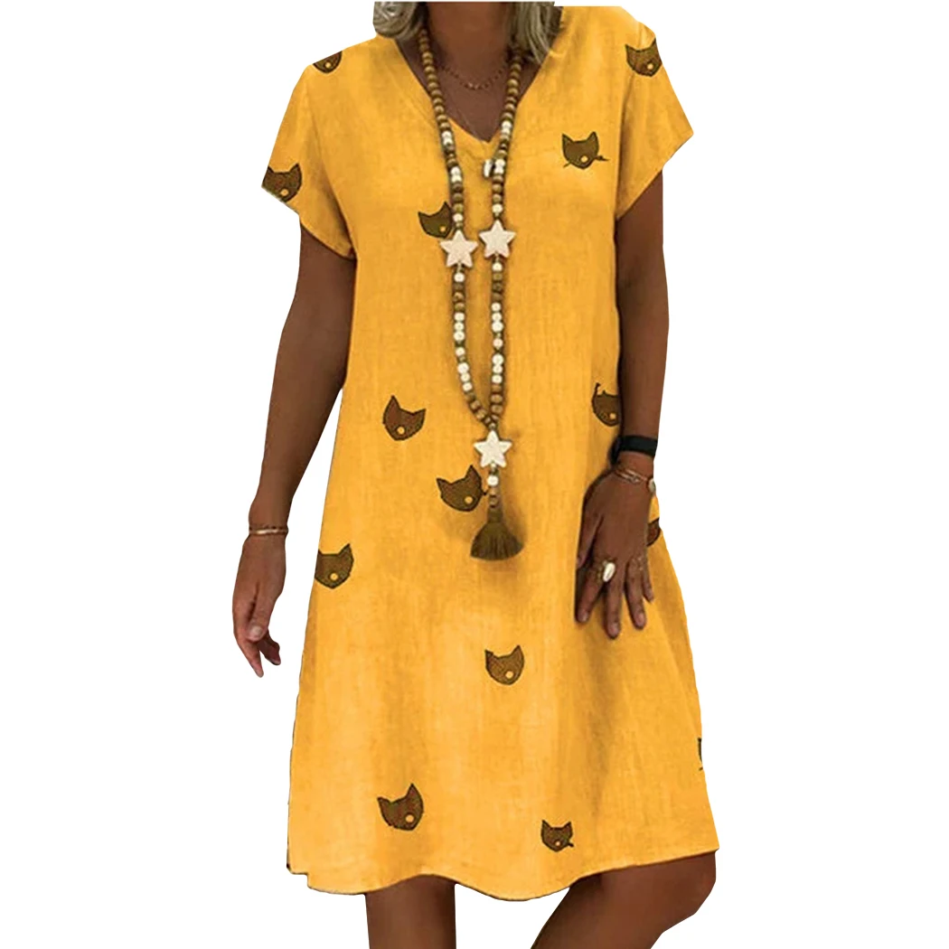 Plus Size S-5XL Summer Dress Women Cotton Cat Print Loose Dress Fashion V-Neck Short Sleeve Dresses 2019 Female Sundress Vestido
Plus Size S-5XL Summer Dress Women Cotton Cat Print Loose Dress Fashion V-Neck Short Sleeve Dresses 2019 Female Sundress Vestido