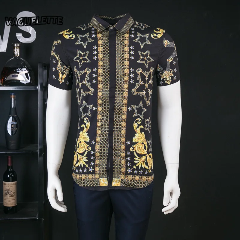 Geometric Golden Mens Shirts Short Sleeve Summer Slim Fit Mens Clothing Print Stars Luxury Mens Dress Shirts Fashion 2019 M-3XL
Geometric Golden Mens Shirts Short Sleeve Summer Slim Fit Mens Clothing Print Stars Luxury Mens Dress Shirts Fashion 2019 M-3XL