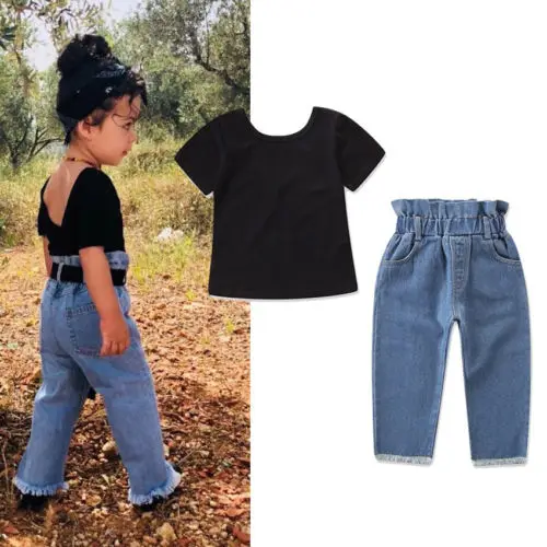 New Summer Clothes Infant Kid Baby Girl Backless Black T-Shirts+Jean Denim Long Pant Toddler Children 2Pcs Clothes Set
New Summer Clothes Infant Kid Baby Girl Backless Black T-Shirts+Jean Denim Long Pant Toddler Children 2Pcs Clothes Set