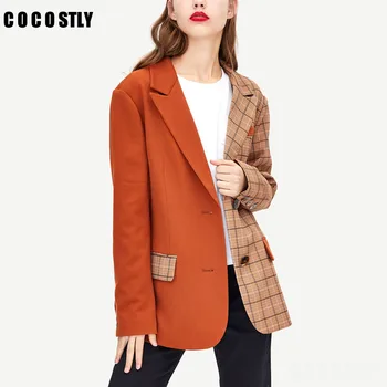 Classic Plaid Single Button Women Jacket Blazer Casual Notched Collar Slim Female Suits Coat Fashion Blazer Femme