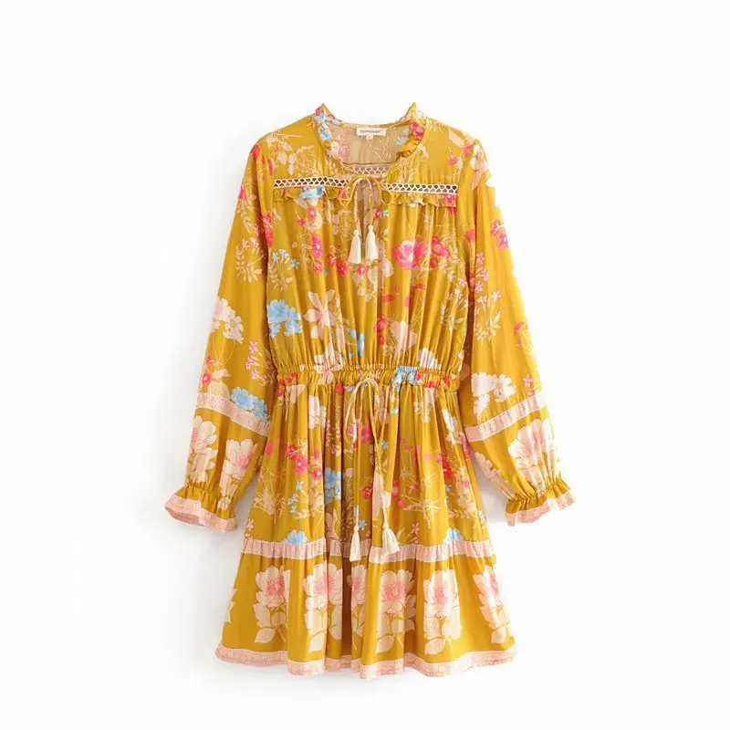 2019 Summer Floral Print Ruffles Hollow Out Boho Beach Dress Summer Long Sleeve Tassel Lace-up Casual Dresses vestidos#A019
2019 Summer Floral Print Ruffles Hollow Out Boho Beach Dress Summer Long Sleeve Tassel Lace-up Casual Dresses vestidos#A019